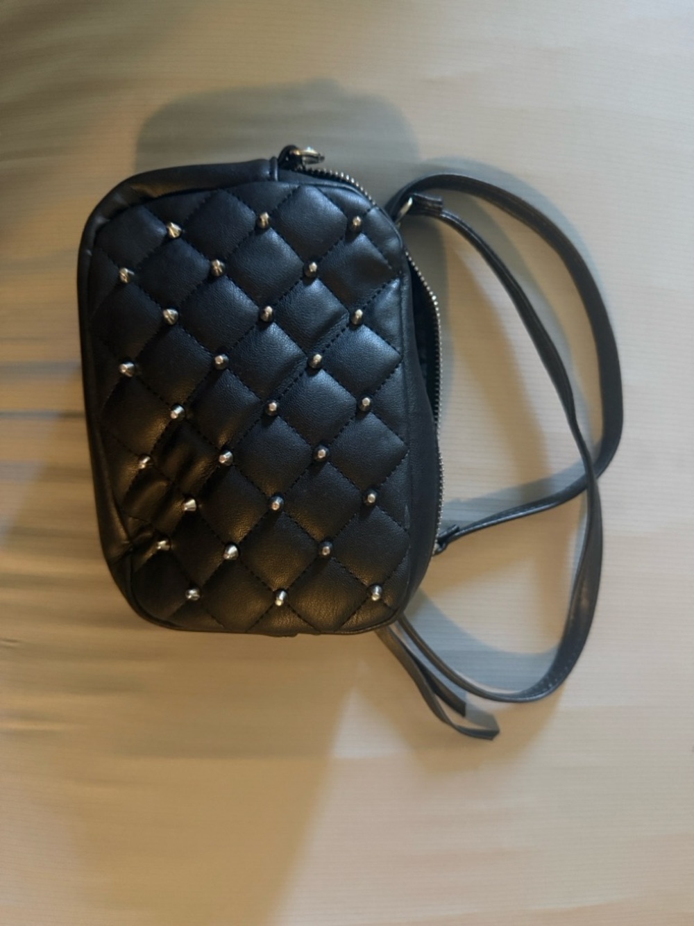 Rebecca Minkoff Black Quilted Crossbody with Silver Stud Accents